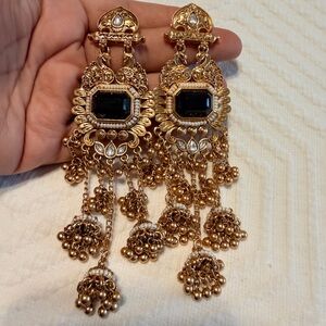 Kashmiri Earrings- Indian Pakistani long statement earrings with hanging jhumkas